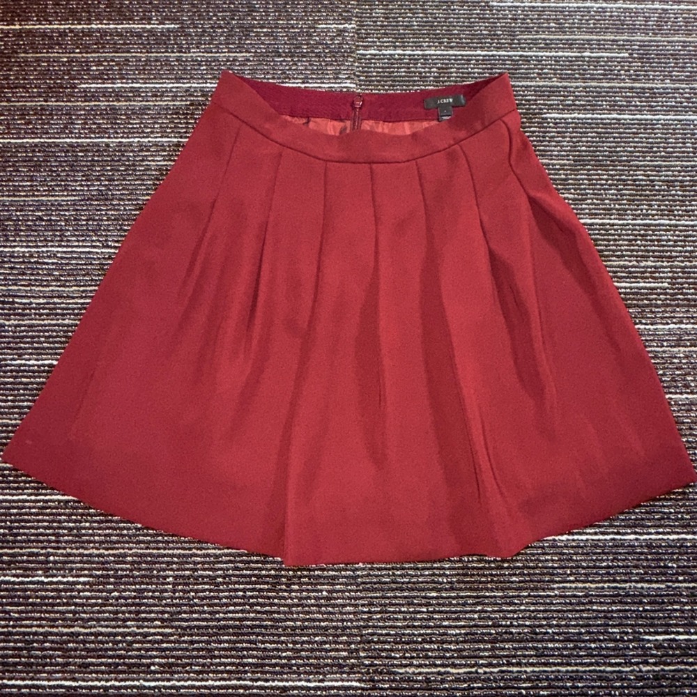 J.Crew Pleated Mini Skirt Women Sz 4 Burgundy Excellent Wine Red Career